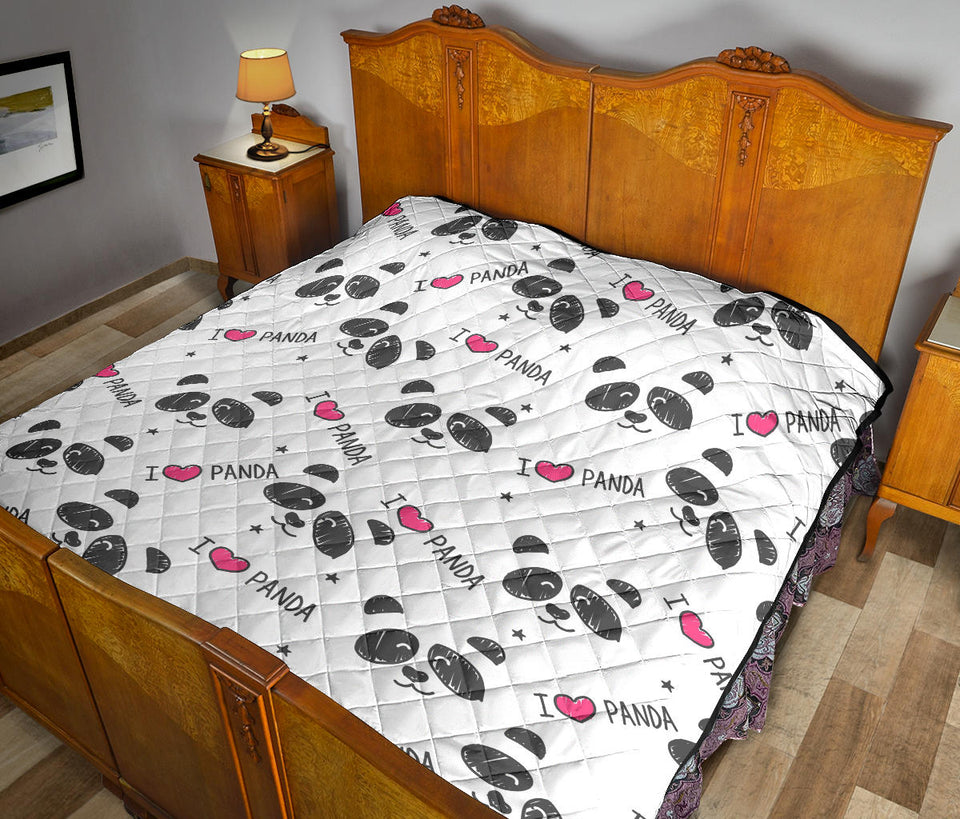 Hand Drawn Faces Of Pandas Pattern Premium Quilt