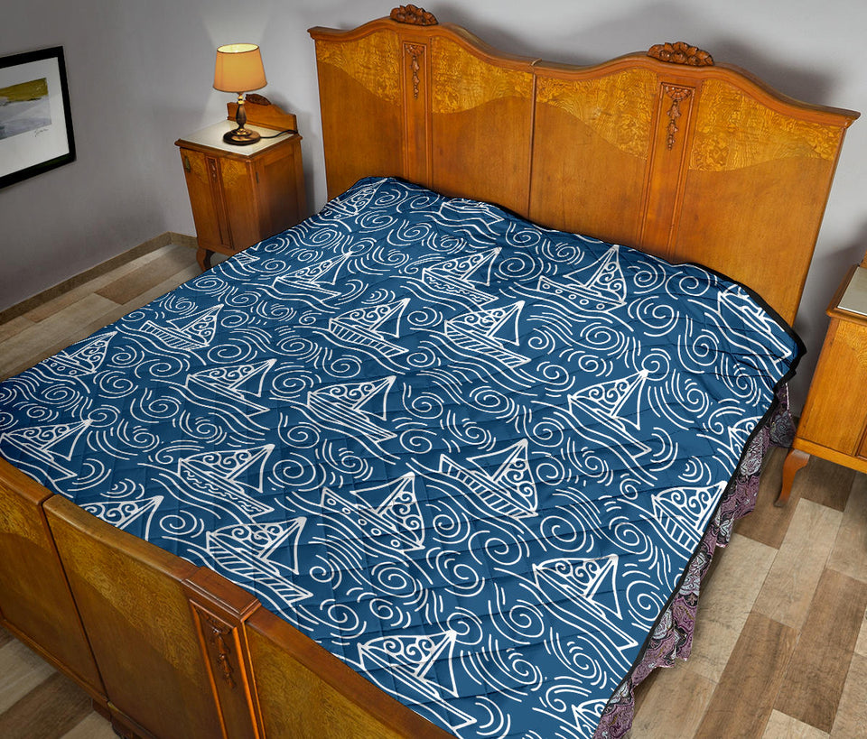 Hand Drawn Sailboat Pattern Premium Quilt