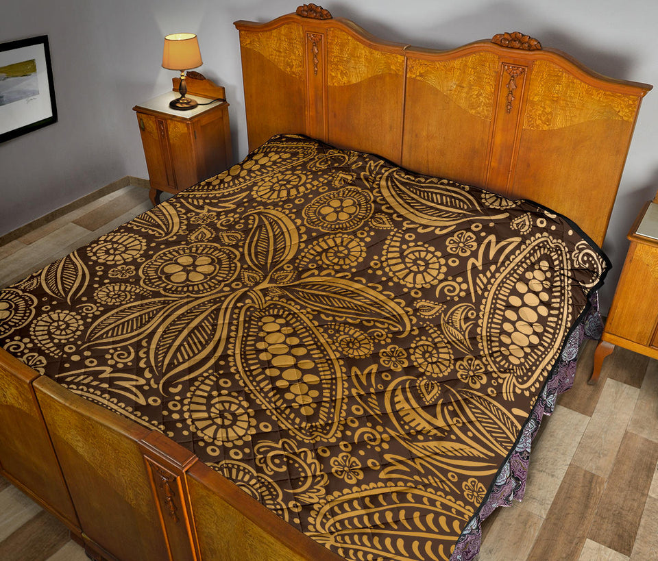 Cocoa Beans Tribal Polynesian Pattern Background Premium Quilt