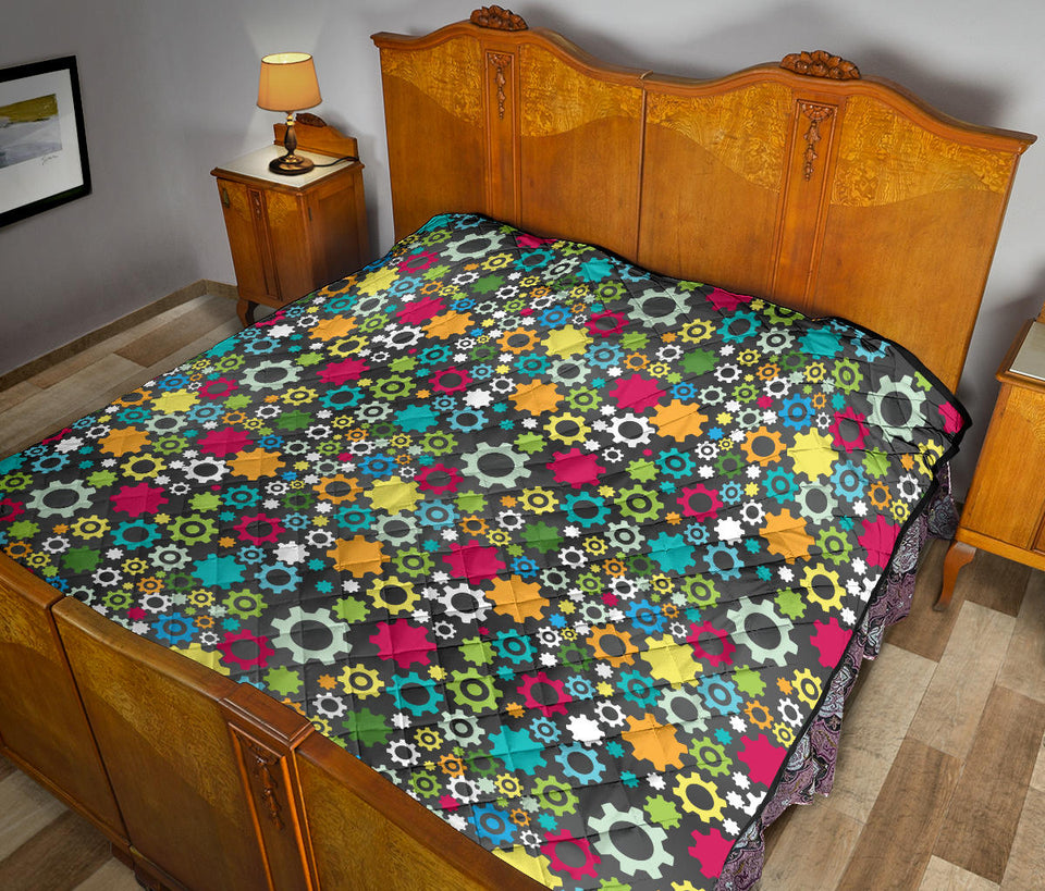 Gear Pattern Print Design 03 Premium Quilt