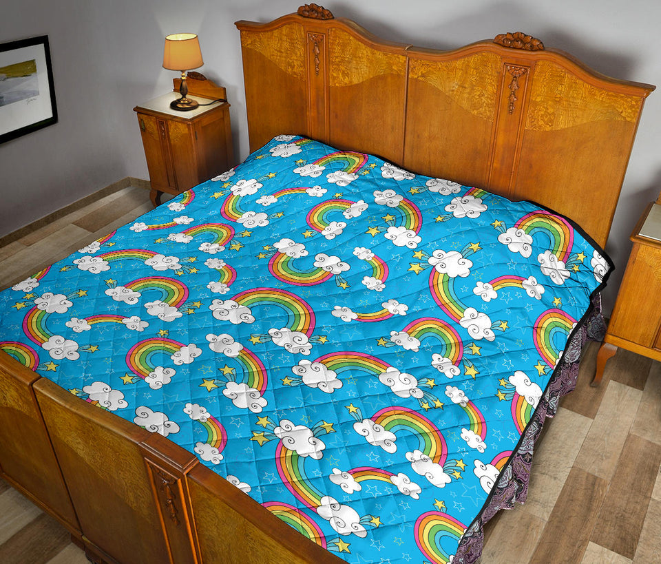 Rainbows Sky Clouds Pattern Premium Quilt
