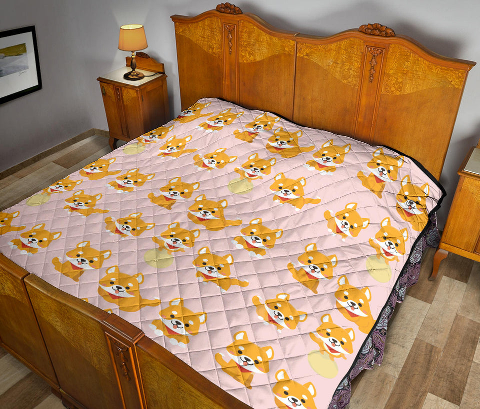 Cute Shiba Inu Dog Pattern  Premium Quilt