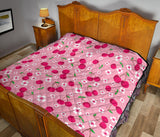 Cherry Flower Pattern Pink Background Premium Quilt