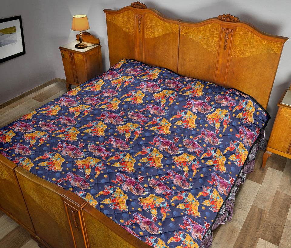 Goldfish Pattern Print Design 05 Premium Quilt