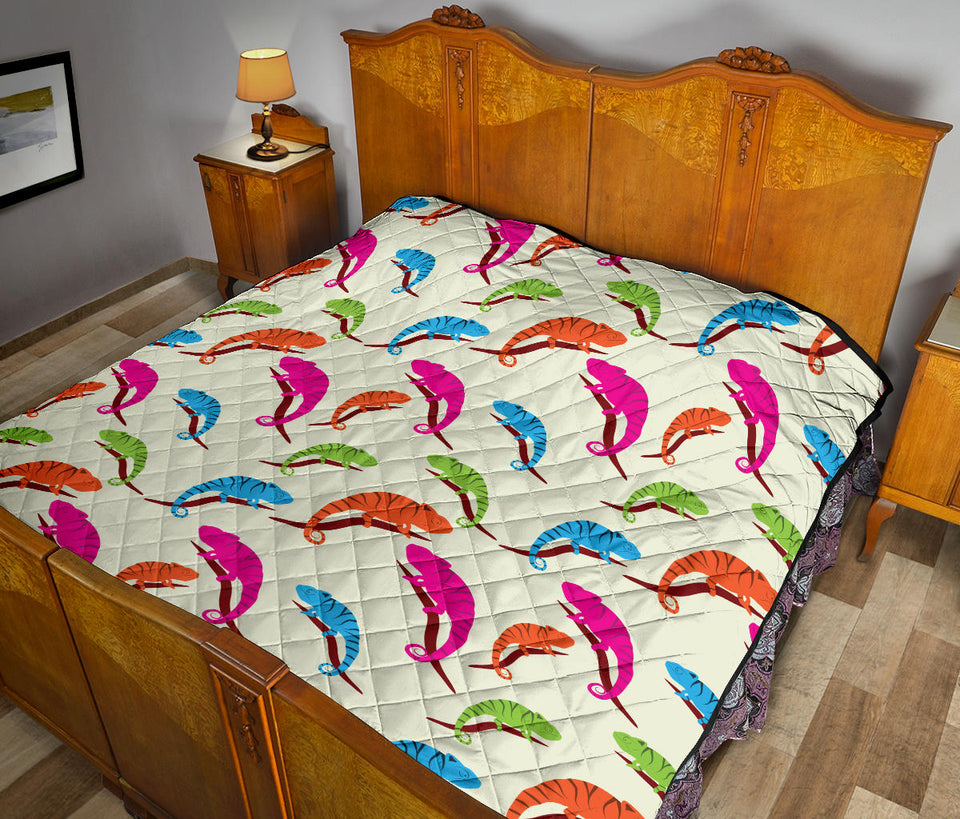 Colorful Chameleon Lizard Pattern Premium Quilt.