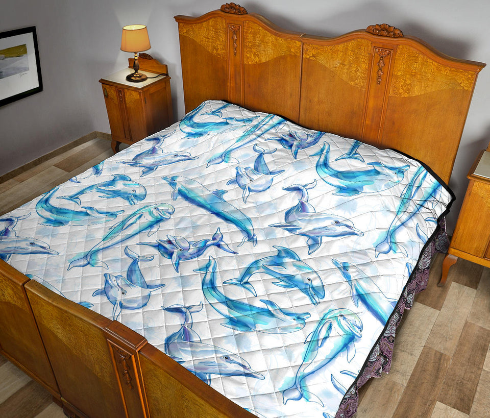 Watercolor Dolphin Pattern Premium Quilt