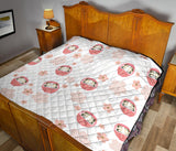 Daruma Japanese Wooden Doll Cherry Blossom Flower Pattern Premium Quilt