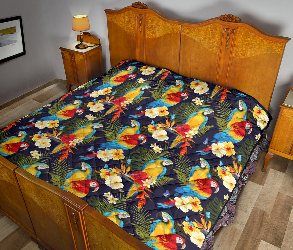 Colorful Parrot Flower Pattern Premium Quilt