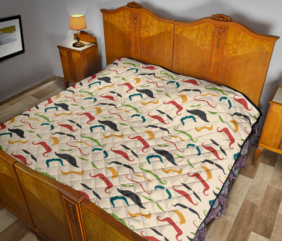 Mustache Beard Pattern Print Design 03 Premium Quilt