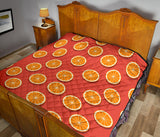 Oranges Pattern Red Background Premium Quilt