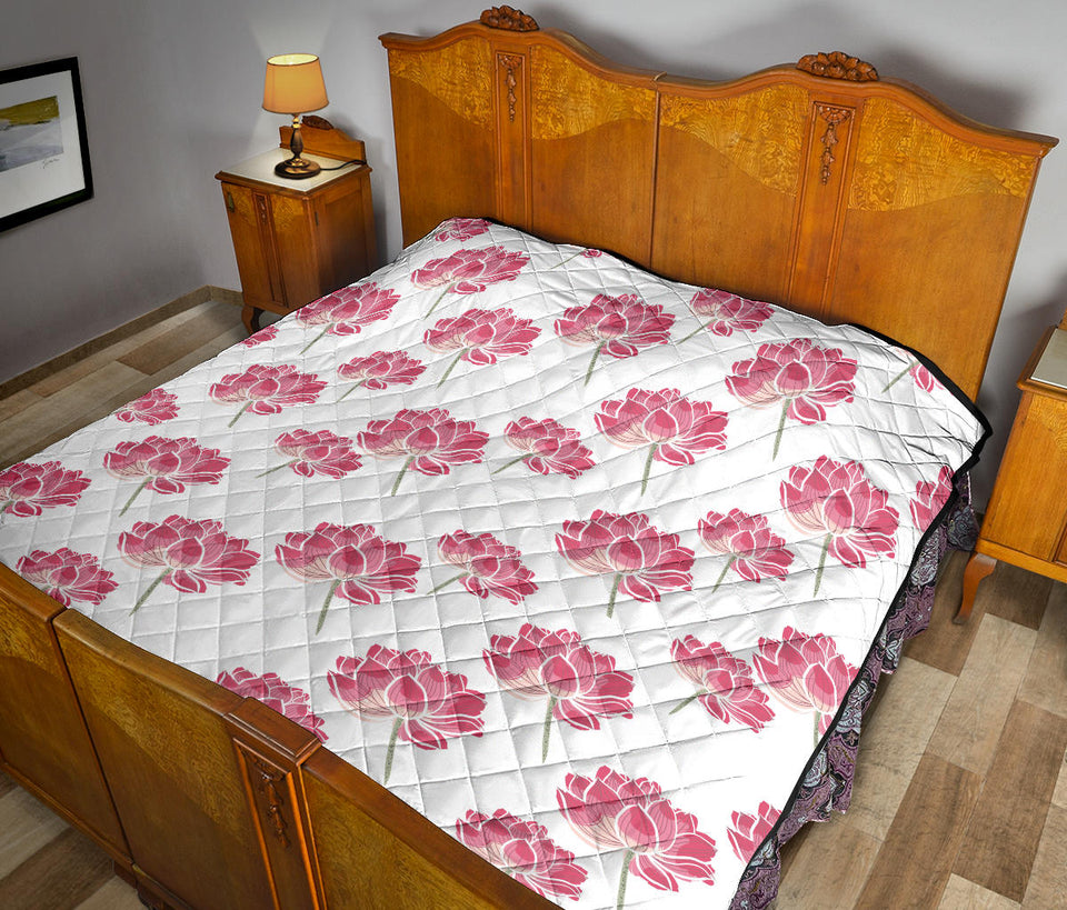 Pink Lotus Waterlily Pattern Premium Quilt