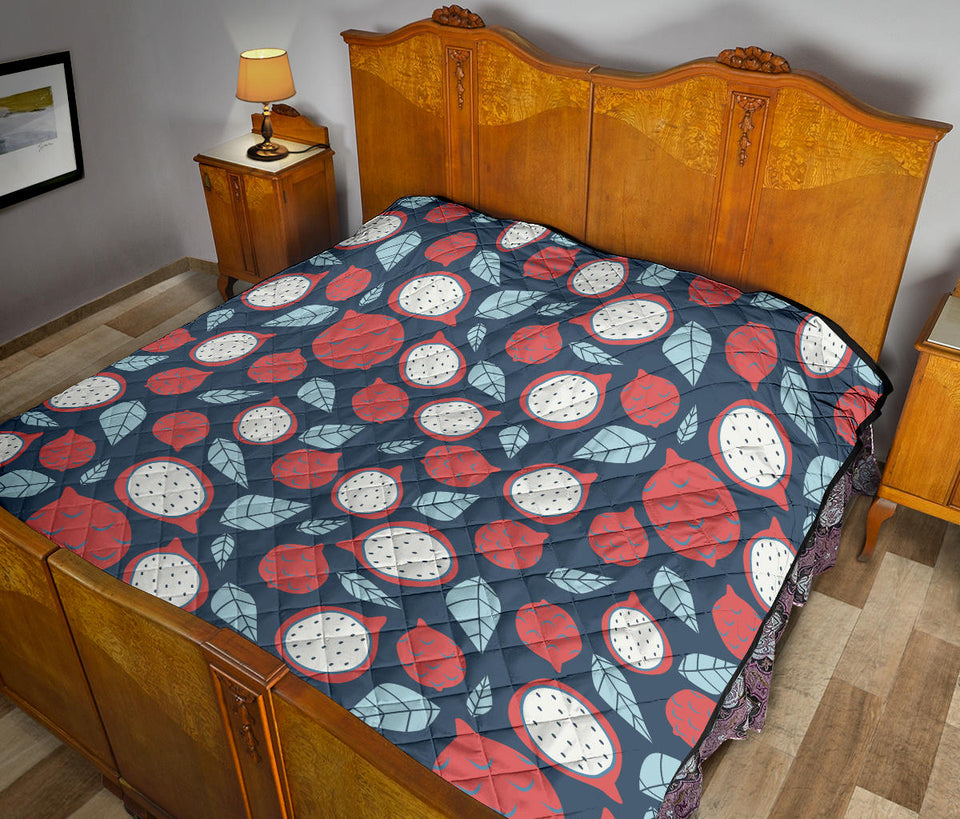 Dragon Fruits Dark Blue Background Premium Quilt