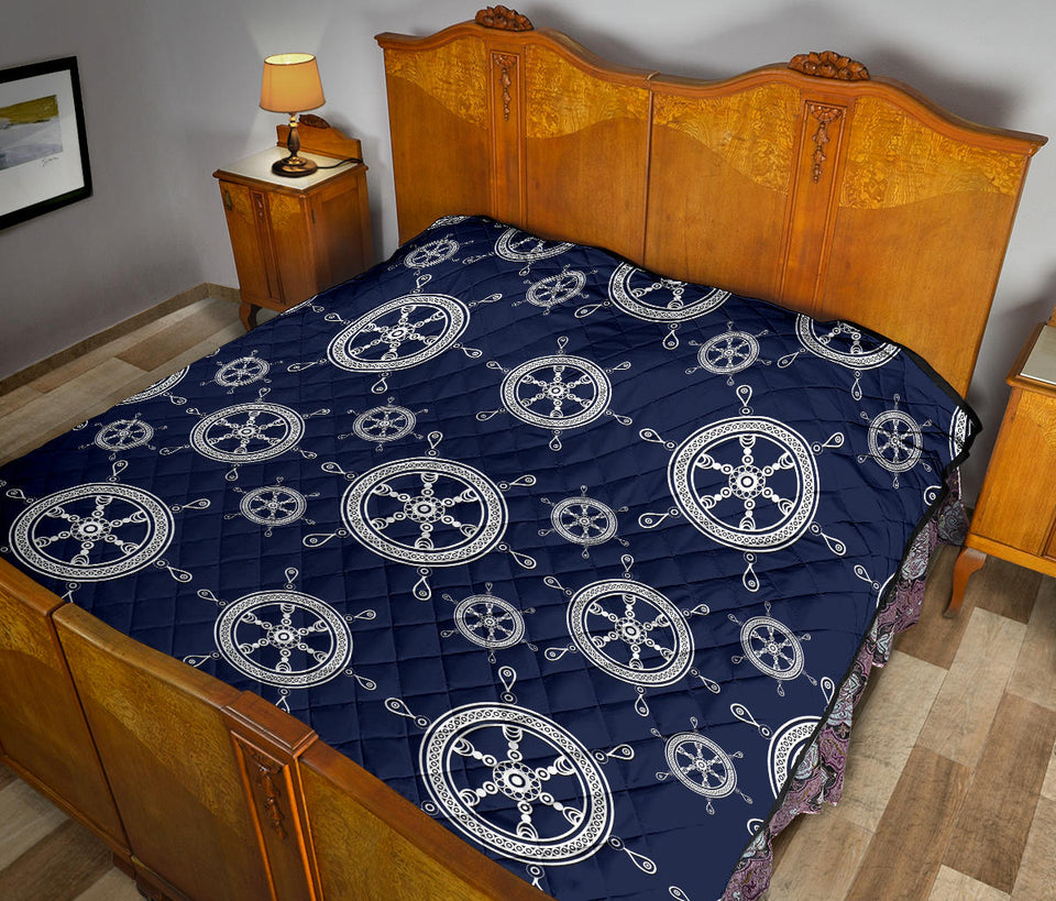 Nautical Steering Wheel Design Pattern Premium Quilt