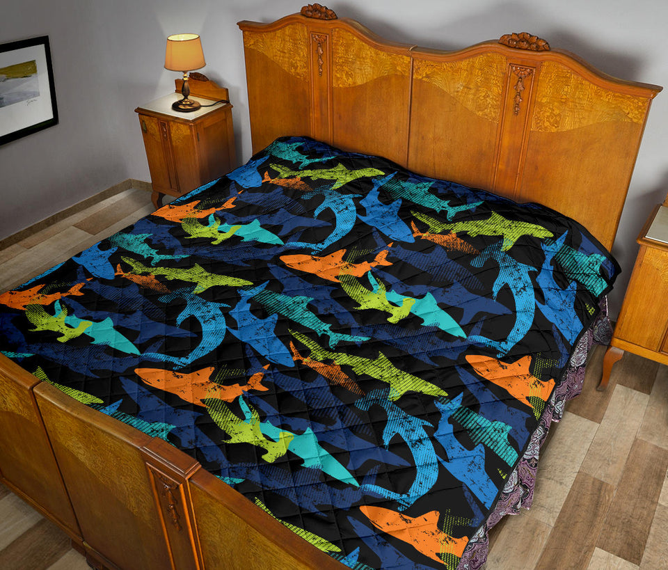 Colorful Shark Premium Quilt