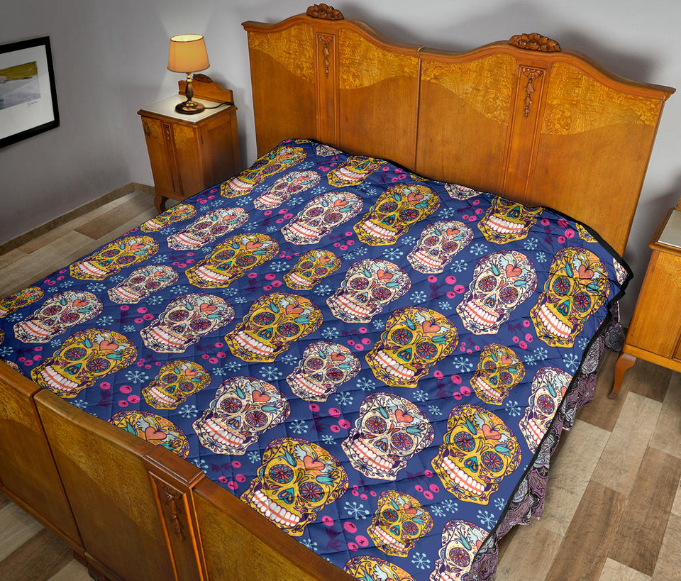 Sugar Skull Flower Pattern Premium Quilt
