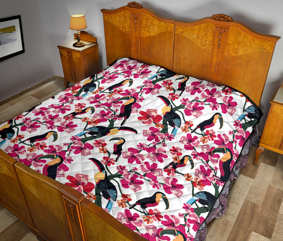 Toucan Flower Design Pattern Premium Quilt