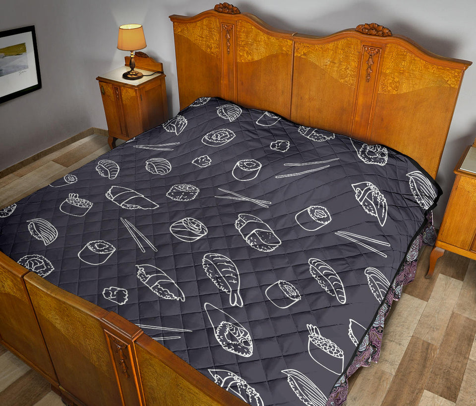 Sushi Pattern Black Background Premium Quilt