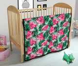 Watermelons Tropical Palm Leaves Pattern Premium Quilt