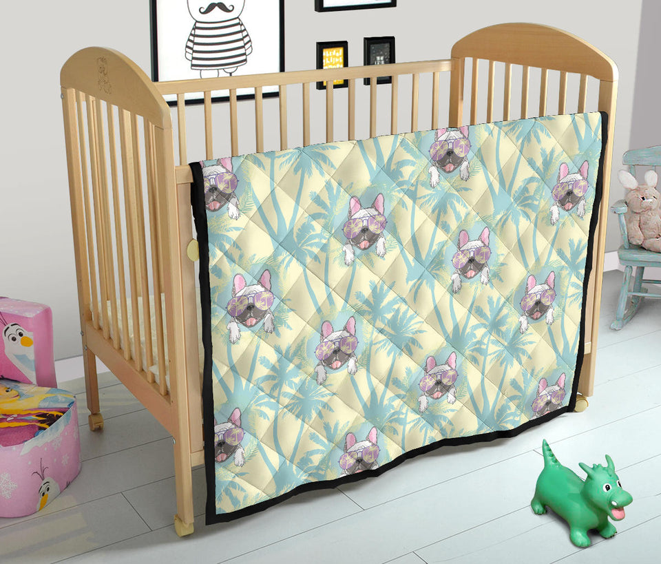 French Bulldog Hawaii Blackground Premium Quilt