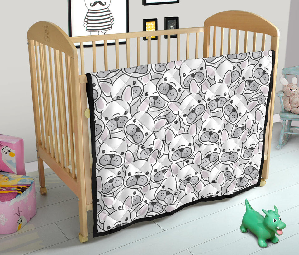 Cute French Bulldog Head Pattern Premium Quilt