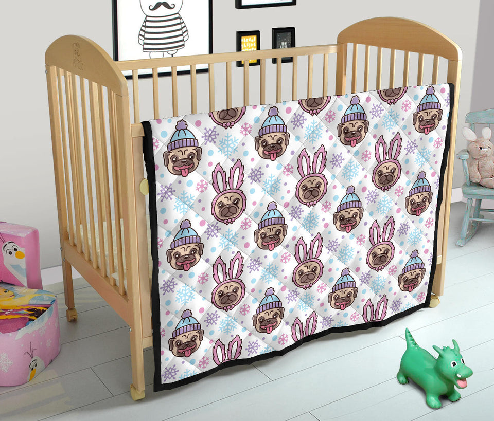 Cute Pug Hat Rabbit Costume Pattern Premium Quilt