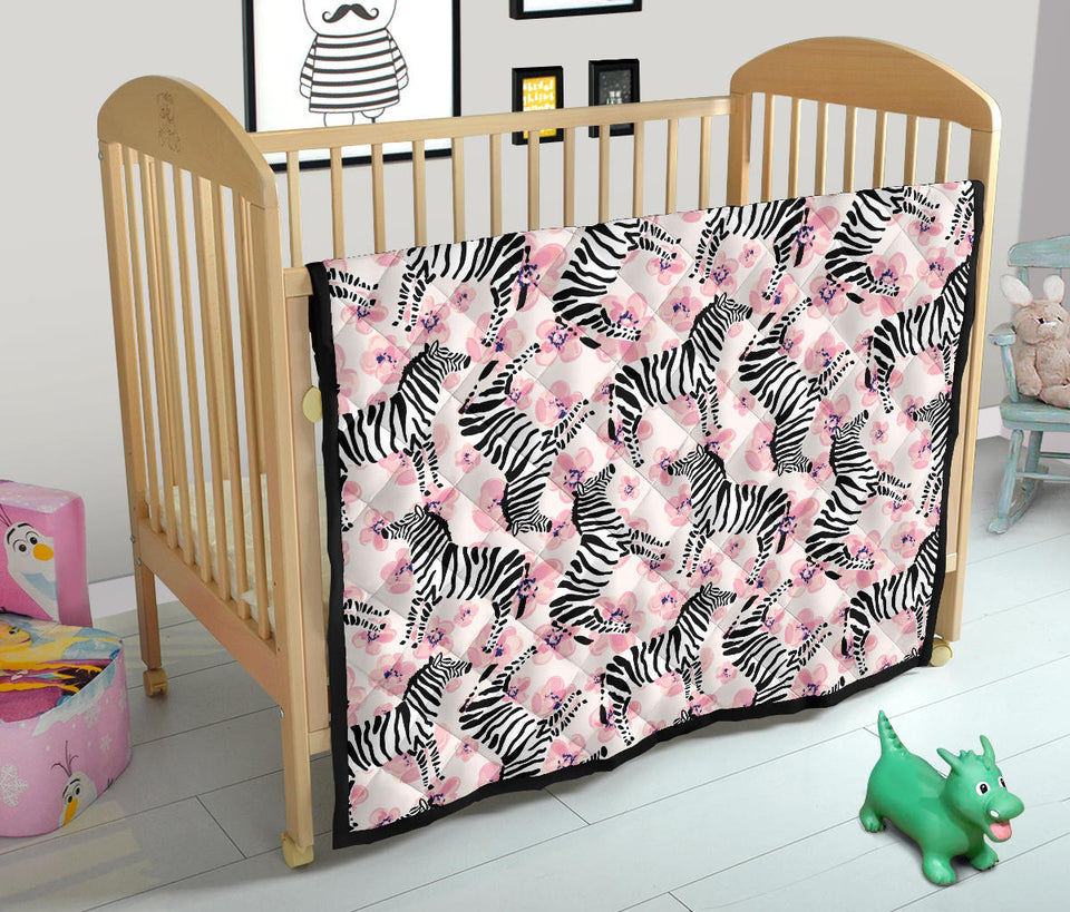 Zebra Pink Flower Background Premium Quilt