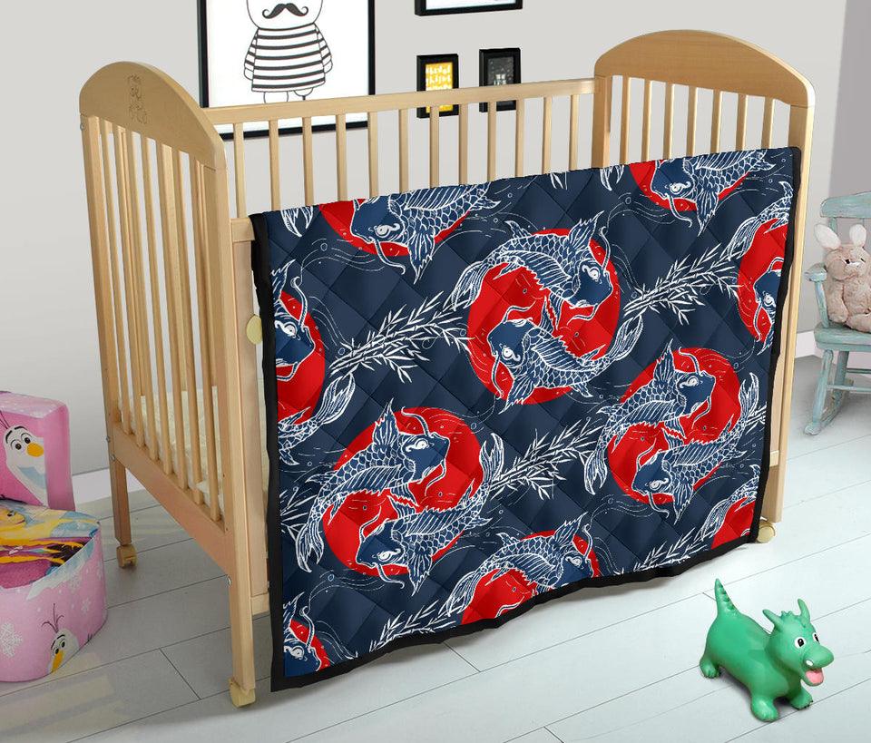 Koi Fish Carp Fishs Hand Drawn Japanese Art Premium Quilt