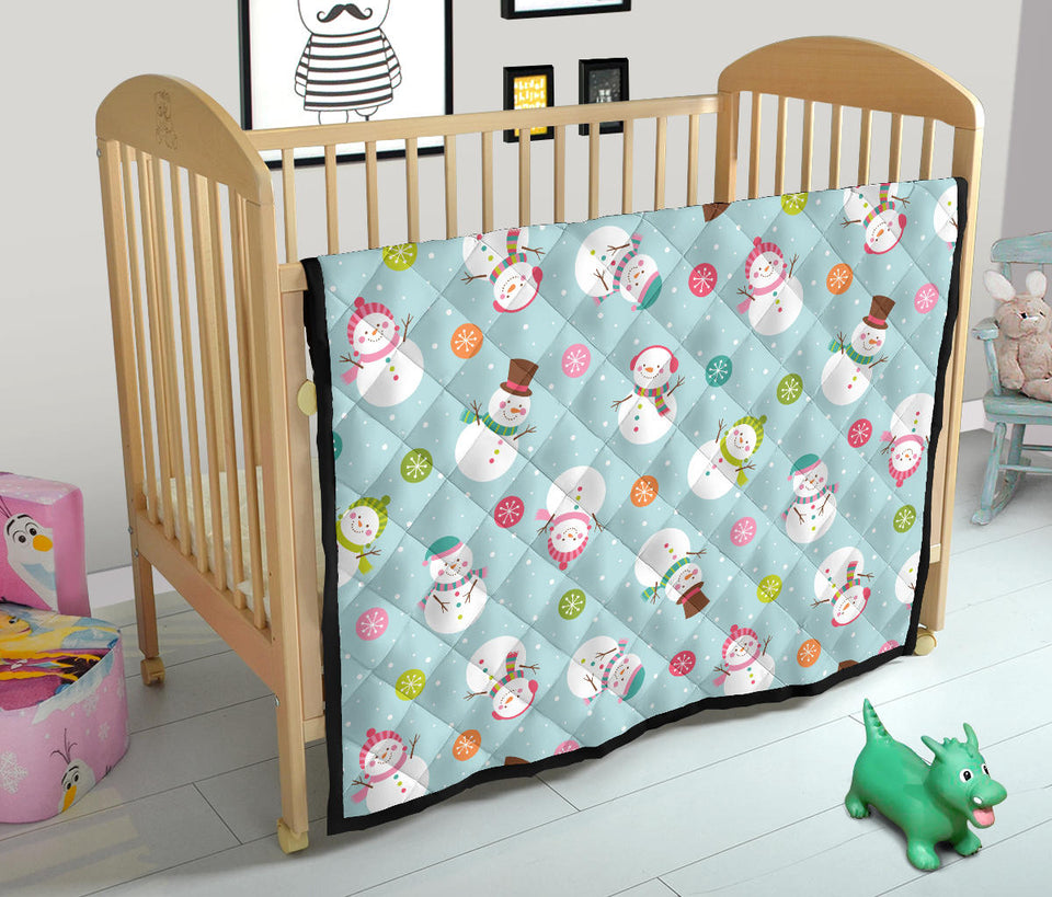 Cute Snowman Snowflake Pattern Premium Quilt