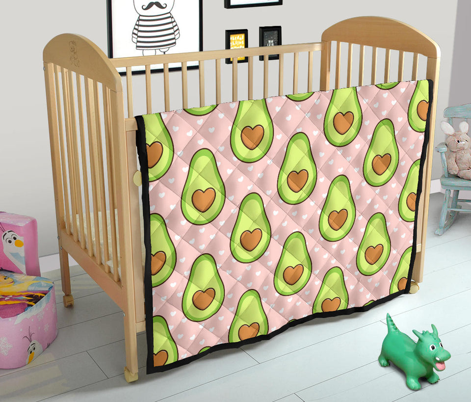 Avocado Heart Pink Background Premium Quilt