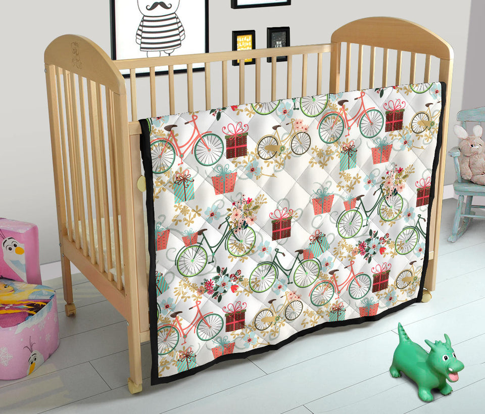 Bicycle Pattern Print Design 05 Premium Quilt