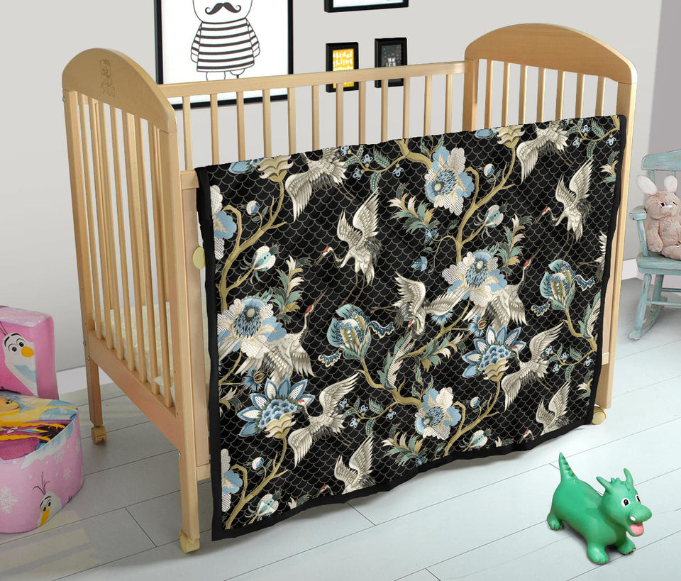 Japanese Crane Ornament Elements Premium Quilt