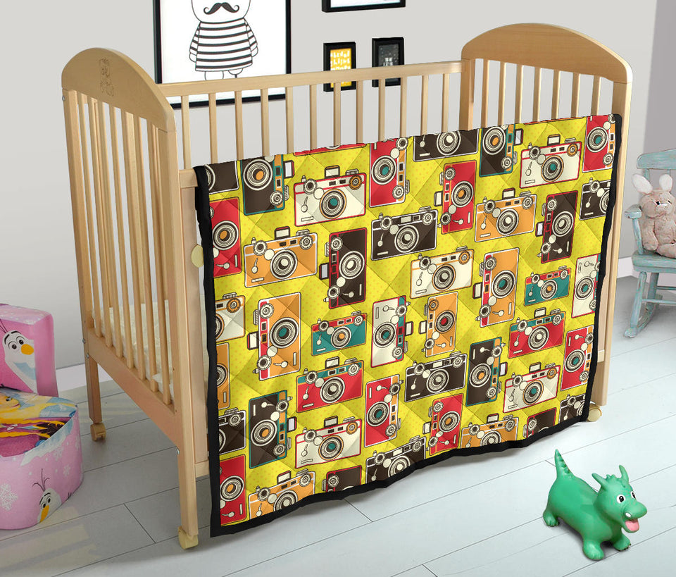 Camera Pattern Print Design 02 Premium Quilt