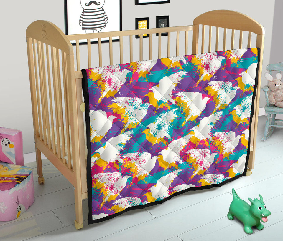 Colorful Crow Illustration Pattern Premium Quilt