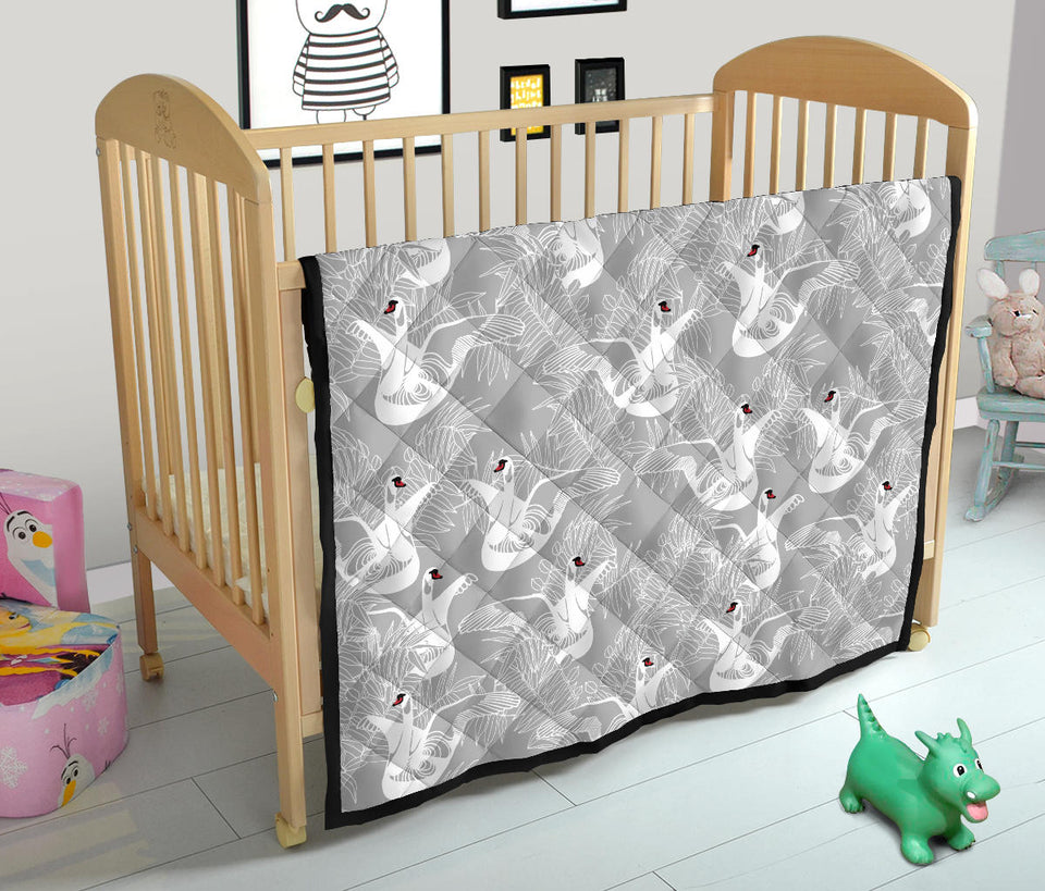 White Swan Gray Background Premium Quilt
