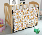Cute Dog Corgi Striped Background Pattern Premium Quilt