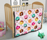 Donut Pattern Glaze Pink Background Premium Quilt
