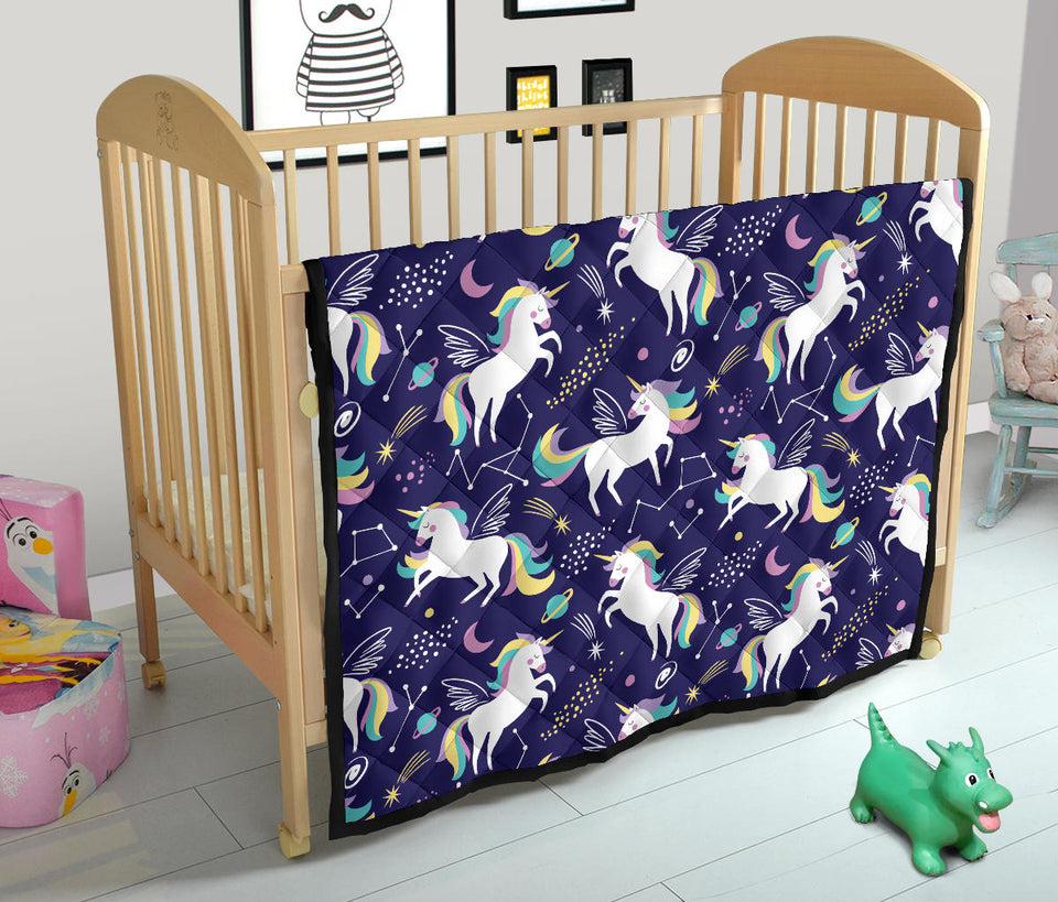Hand Drawn Cute Unicorn Star Planet Premium Quilt