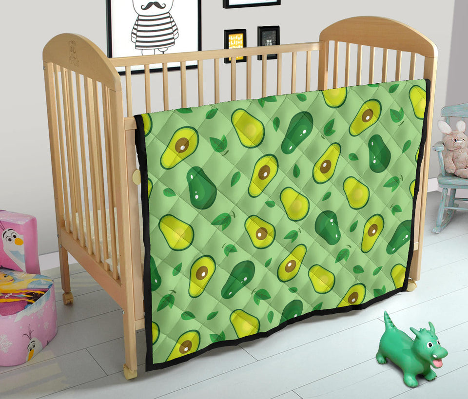 Avocado Pattern Green Background Premium Quilt