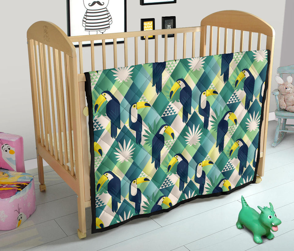 Toucan Tropical Leaves Design Pattern  Premium Quilt