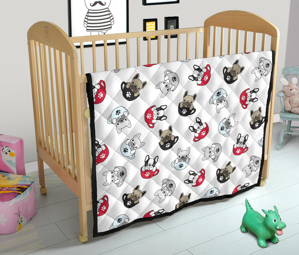 French Bulldog Cup Paw Pattern Premium Quilt