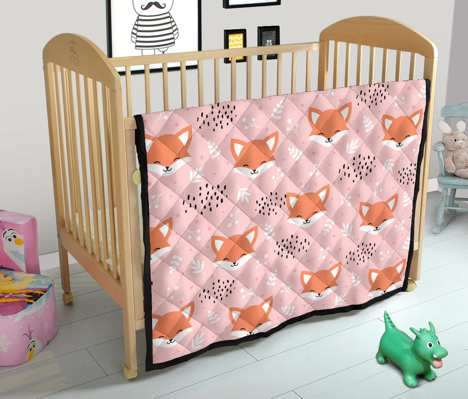 Cute Fox Pattern Pink Background Premium Quilt