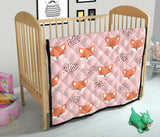 Cute Fox Pattern Pink Background Premium Quilt