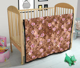 Pink Sakura Cherry Blossom Drak Brown Background Premium Quilt