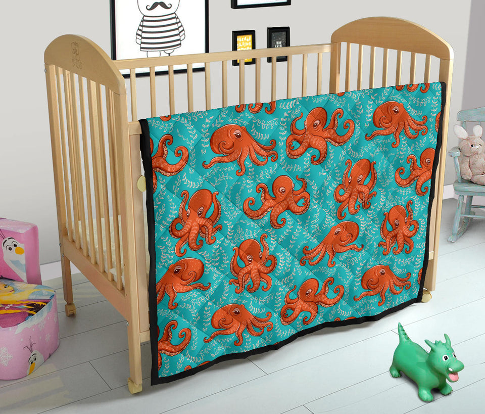 Octopus Turquoise Background Premium Quilt