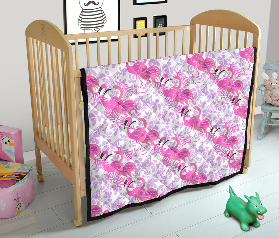 Pink Flamingo Flower Pattern Premium Quilt