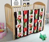 Red And White Tulips Pattern Premium Quilt