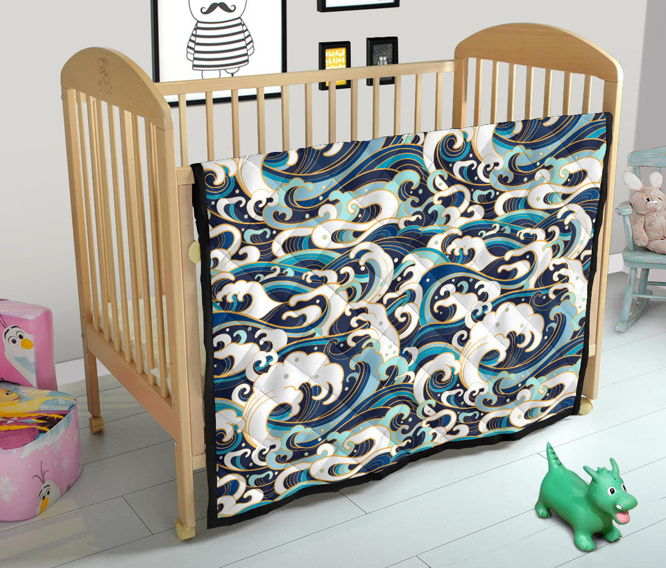 Japanese Wave Pattern Premium Quilt