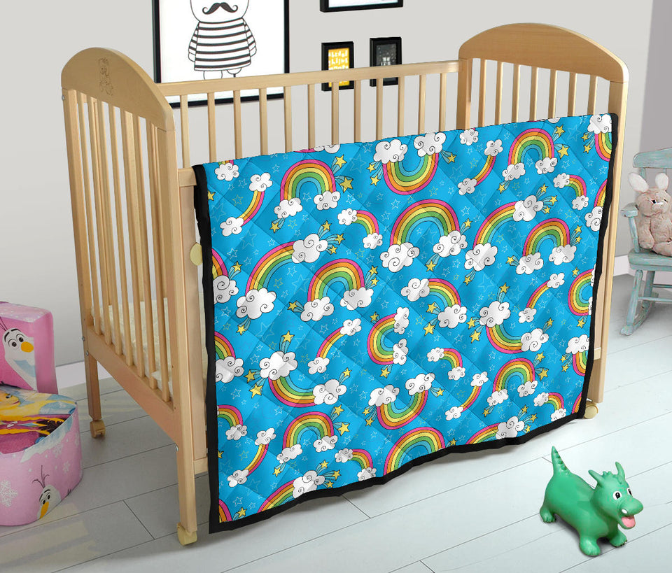 Rainbows Sky Clouds Pattern Premium Quilt