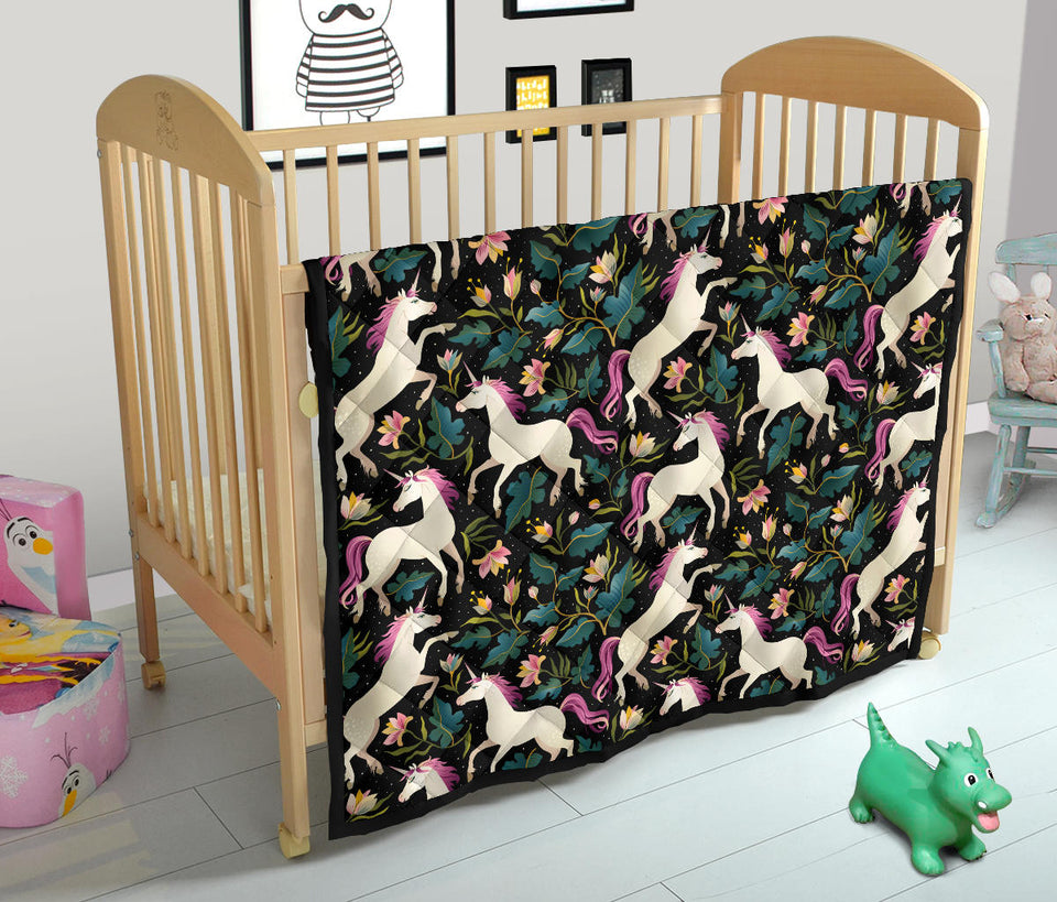 Unicorns Forest Background Premium Quilt