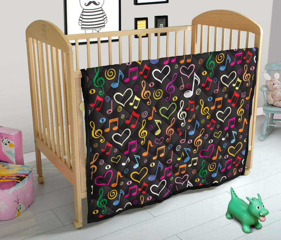 Music Notes Pattern Print Design 02 Premium Quilt